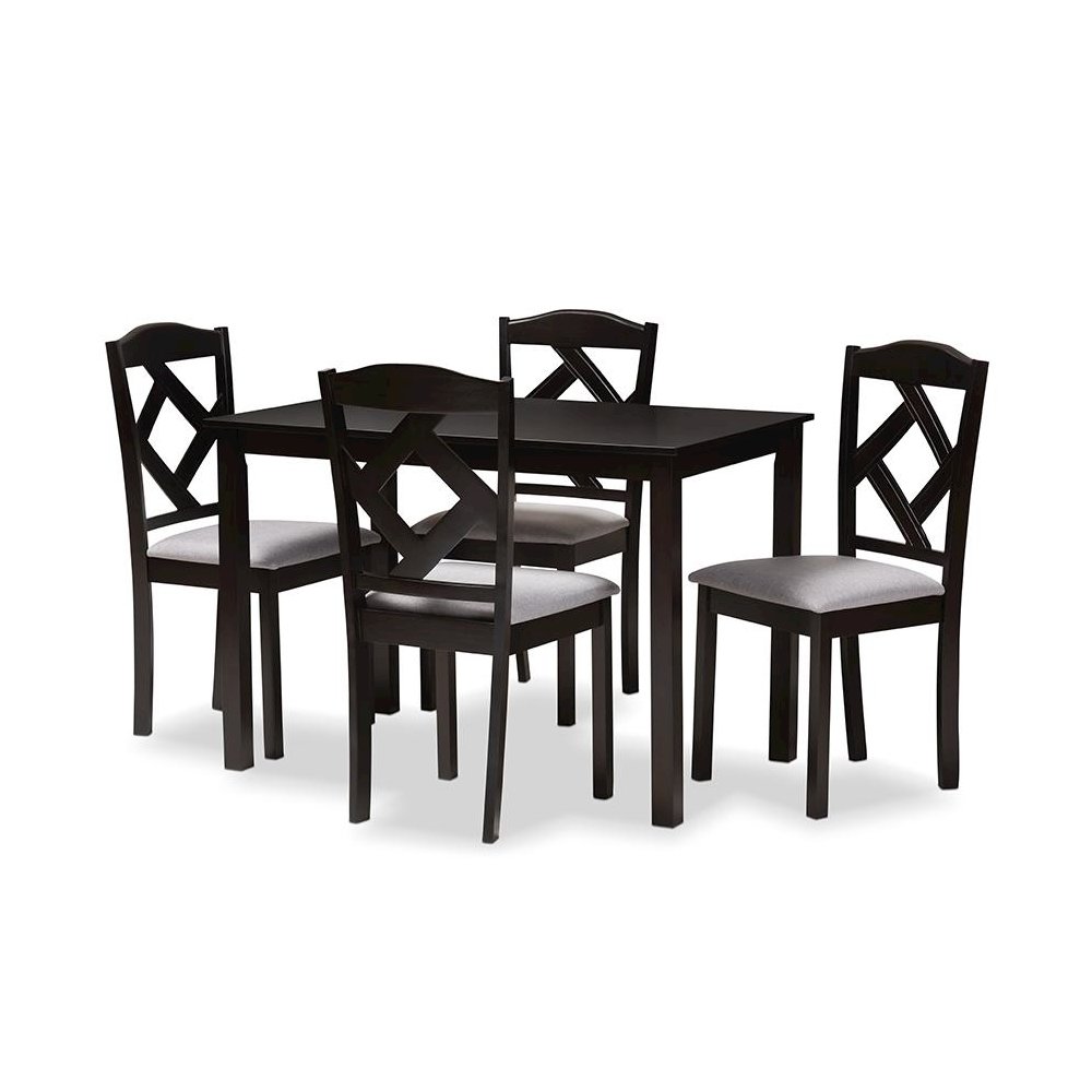 Espresso Brown Finished and Grey Fabric Upholstered 5-Piece Dining Set