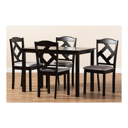 Espresso Brown Finished and Grey Fabric Upholstered 5-Piece Dining Set