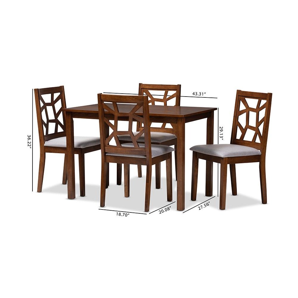 Grey Fabric Upholstered 5-Piece Dining Set