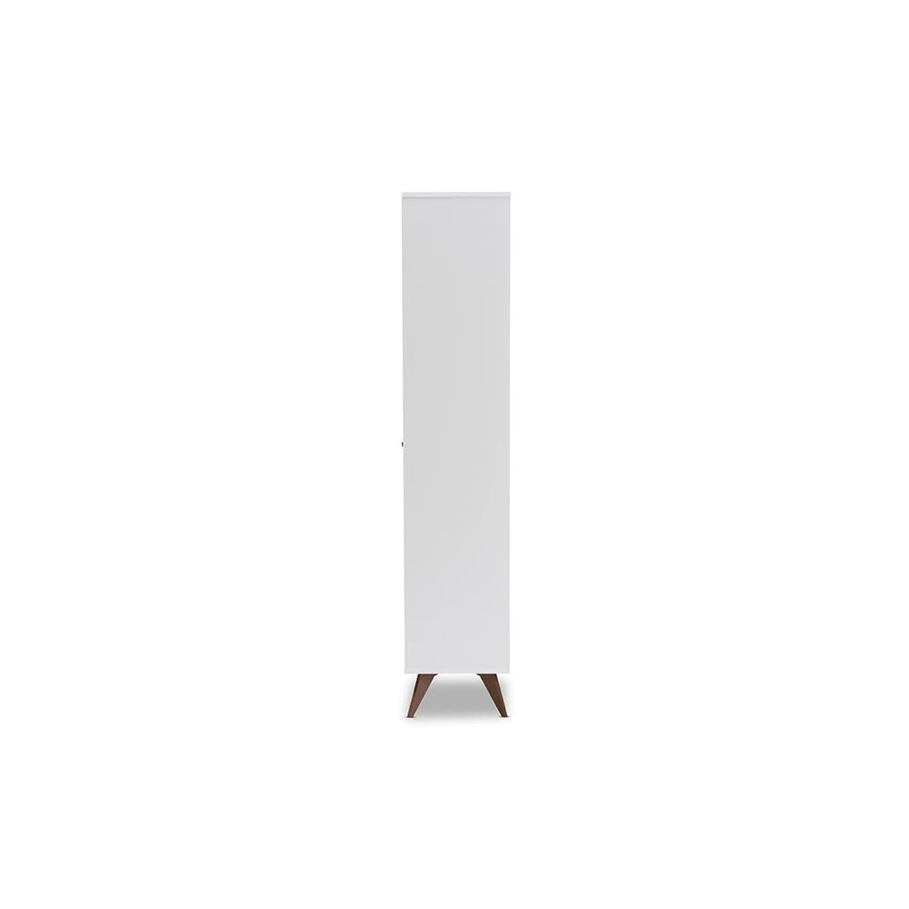 Serafino Mid-Century Modern White and Walnut Finished Wood Wine Cabinet