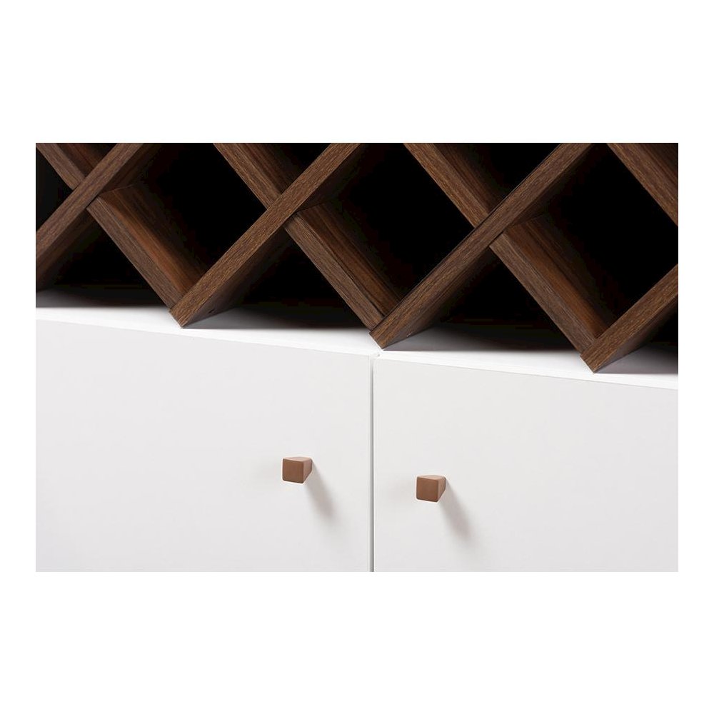 Serafino Mid-Century Modern White and Walnut Finished Wood Wine Cabinet