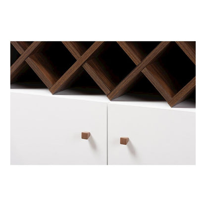 Serafino Mid-Century Modern White and Walnut Finished Wood Wine Cabinet
