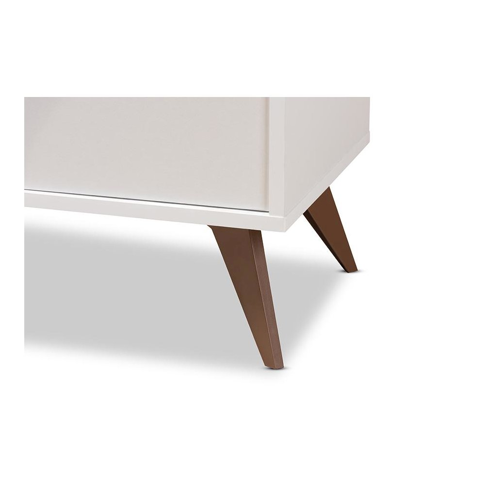 Serafino Mid-Century Modern White and Walnut Finished Wood Wine Cabinet