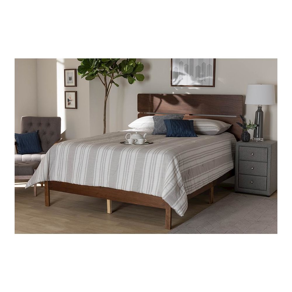 Anthony Modern and Contemporary Walnut Brown Finished Wood King Size Panel Bed