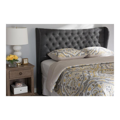 Dark Grey Fabric Button-Tufted King Size Winged Headboard
