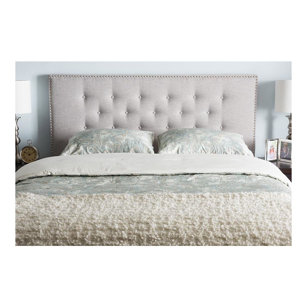 Greyish Beige Fabric Upholstered King Size Headboard