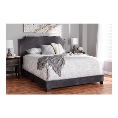 Baxton Studio Darcy Luxe and Glamour Dark Grey Velvet Upholstered King Size Bed