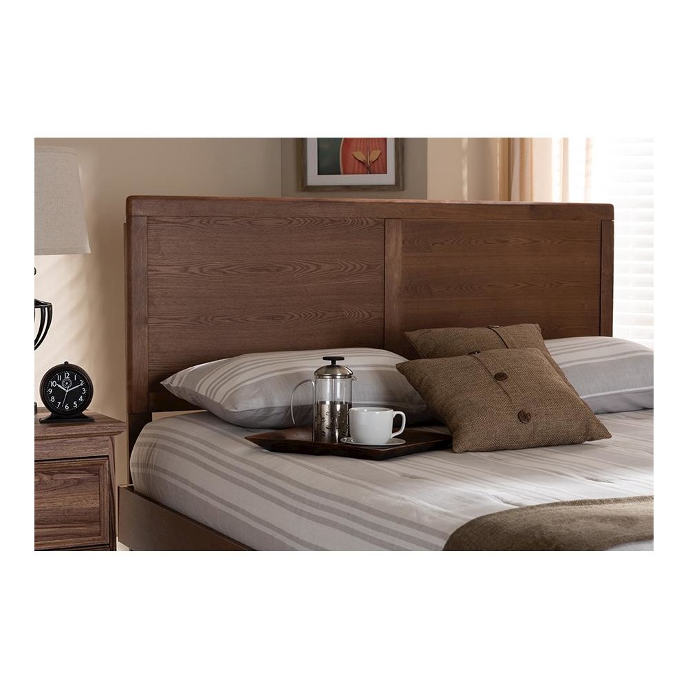 Raya Mid-Century Modern Walnut Brown Finished Wood King Size Headboard