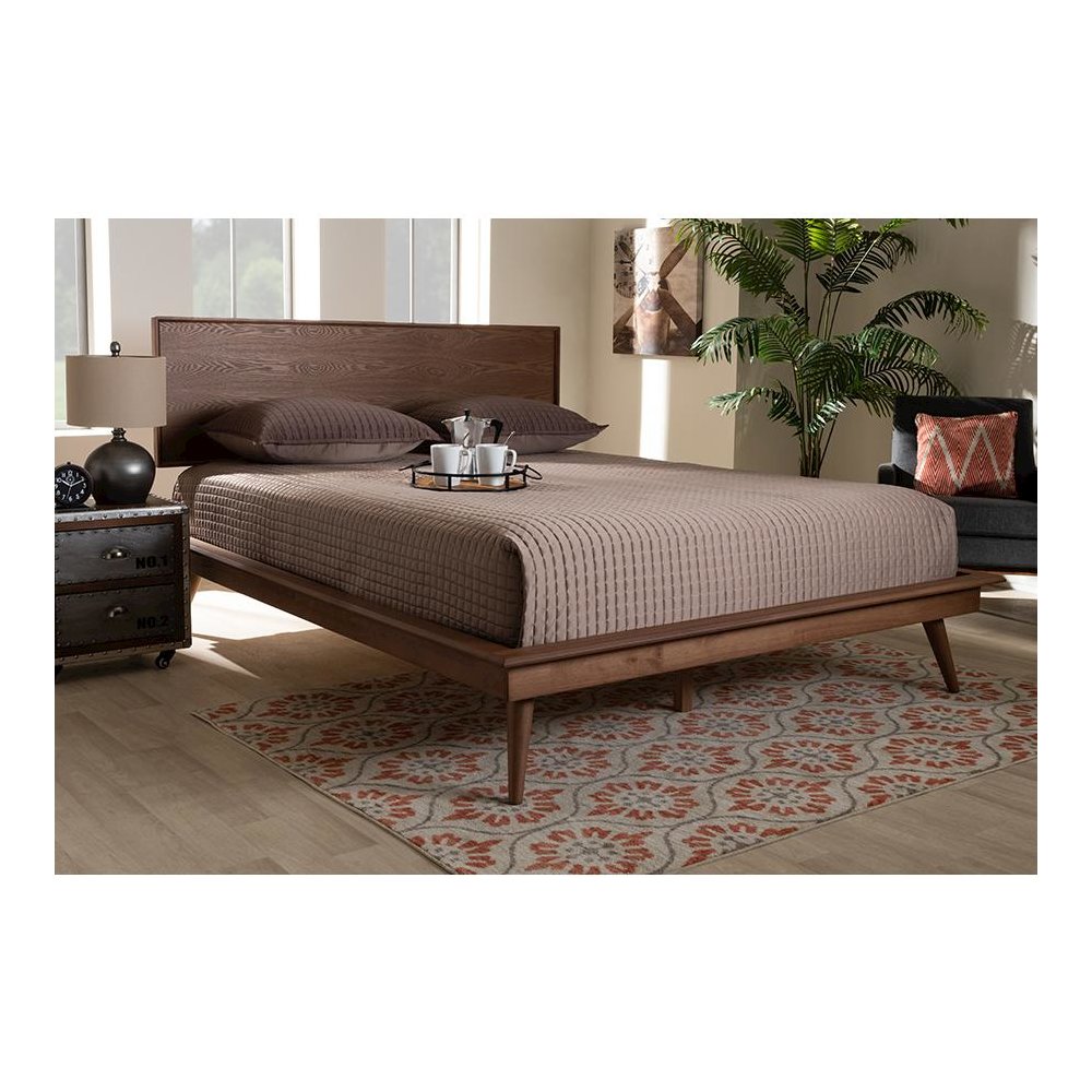 Karine Mid-Century Modern Walnut Brown Finished Wood King Size Platform Bed