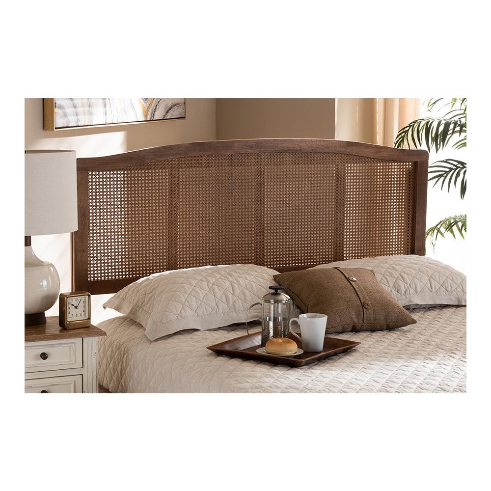 Ash Wanut Finished Wood and Synthetic Rattan King Size Headboard