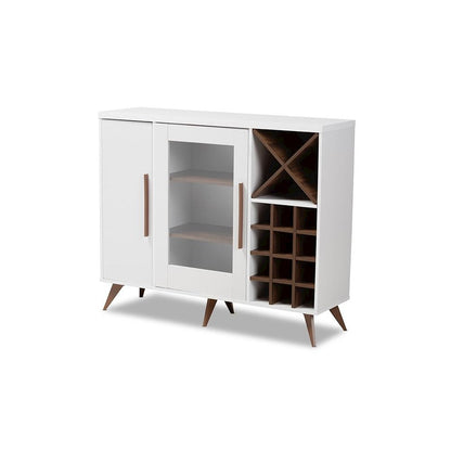 Baxton Studio Pietro Mid-Century Modern White and Brown Finished Wine Cabinet