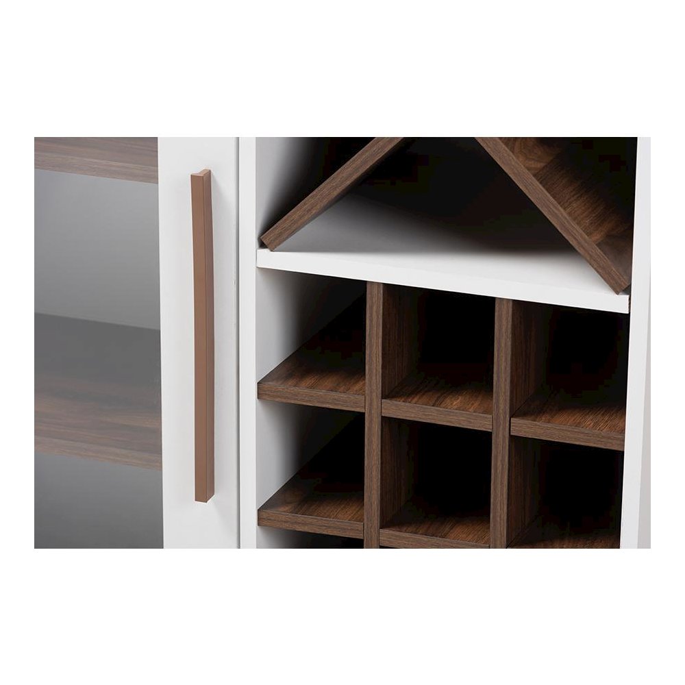 Baxton Studio Pietro Mid-Century Modern White and Brown Finished Wine Cabinet