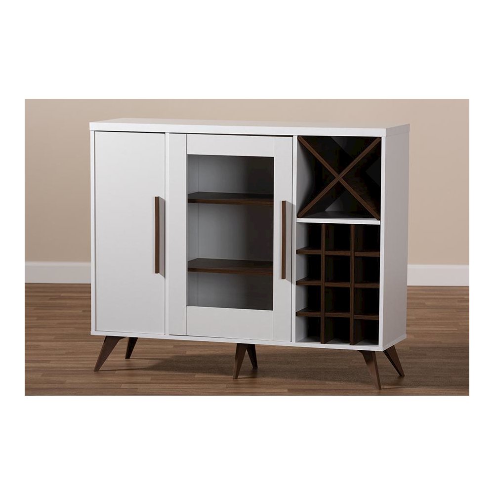 Baxton Studio Pietro Mid-Century Modern White and Brown Finished Wine Cabinet