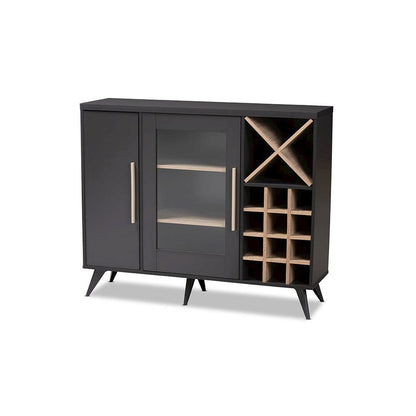 Baxton Studio Pietro Mid-Century Modern Dark Grey and Oak Finished Wine Cabinet