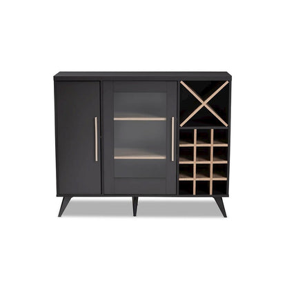 Baxton Studio Pietro Mid-Century Modern Dark Grey and Oak Finished Wine Cabinet