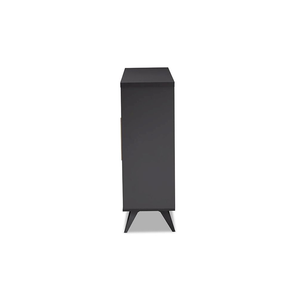 Baxton Studio Pietro Mid-Century Modern Dark Grey and Oak Finished Wine Cabinet
