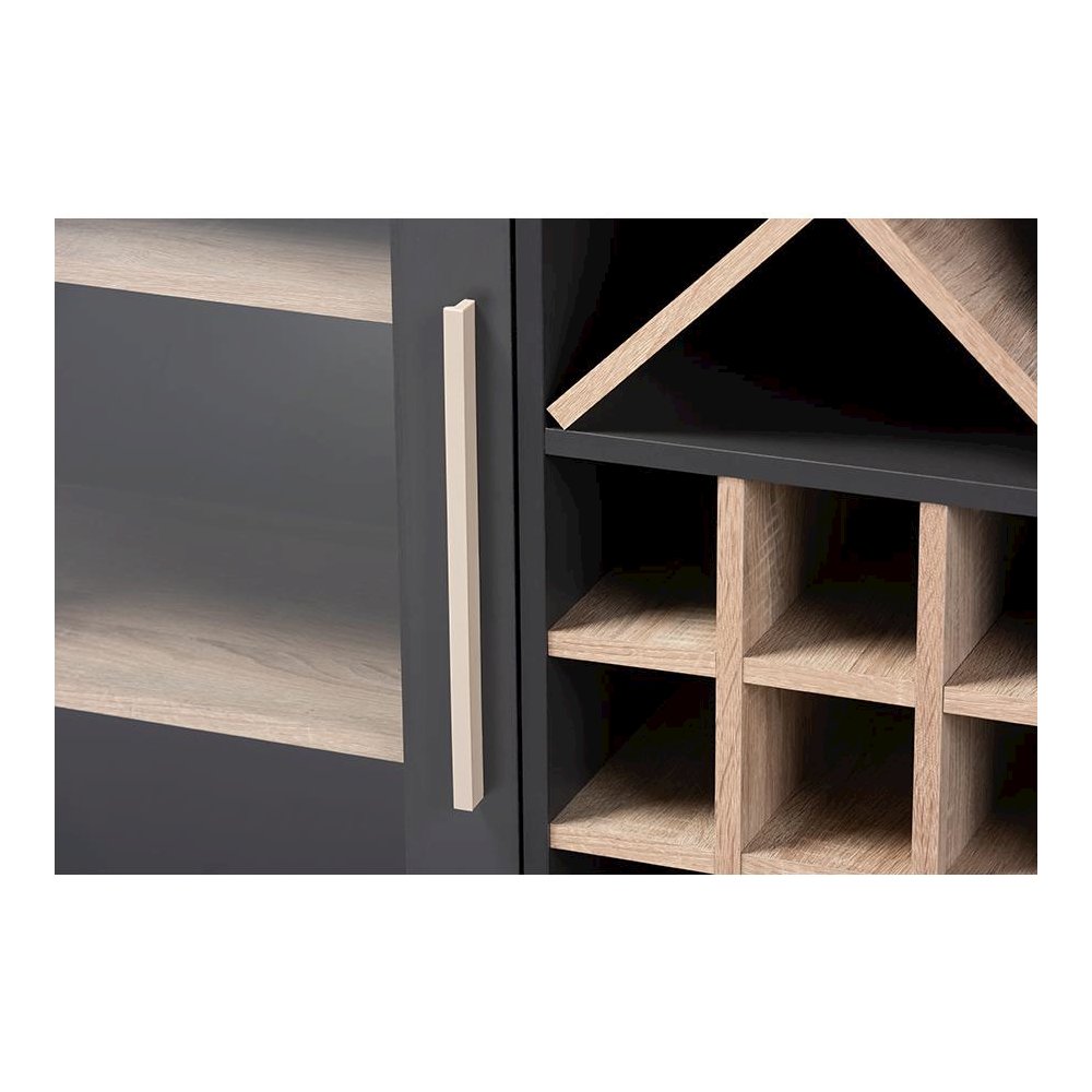 Baxton Studio Pietro Mid-Century Modern Dark Grey and Oak Finished Wine Cabinet