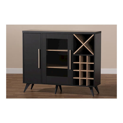 Baxton Studio Pietro Mid-Century Modern Dark Grey and Oak Finished Wine Cabinet