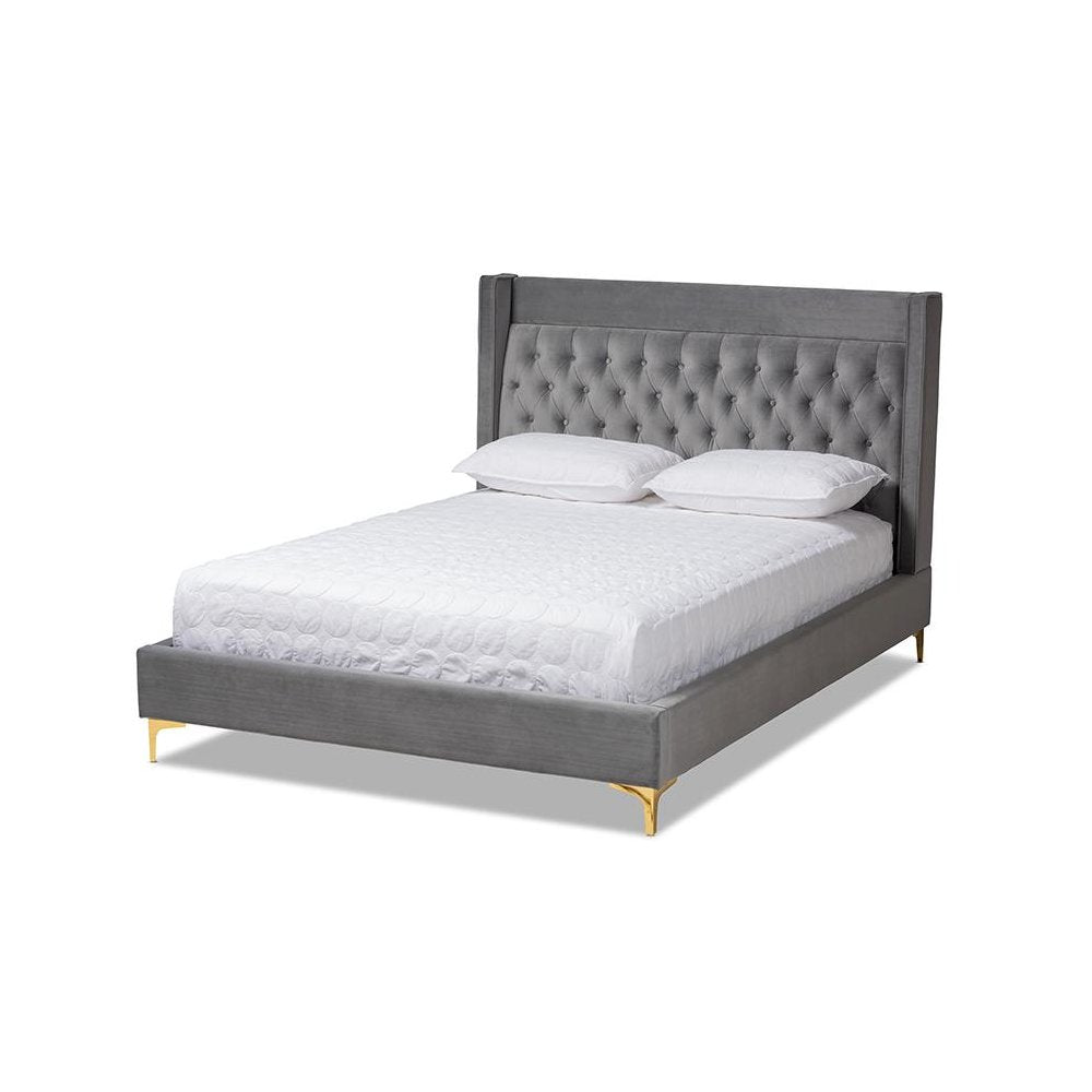 Queen Size Platform Bed with Gold-Finished Legs
