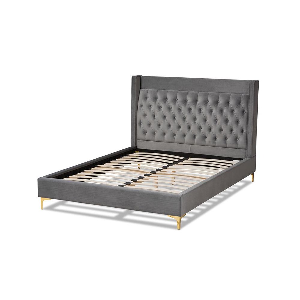 Queen Size Platform Bed with Gold-Finished Legs