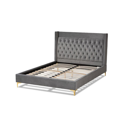 Queen Size Platform Bed with Gold-Finished Legs