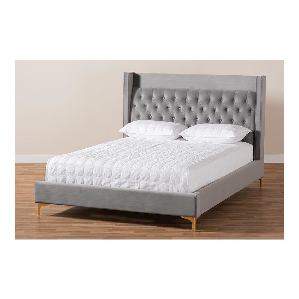 Queen Size Platform Bed with Gold-Finished Legs