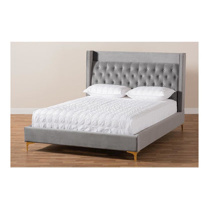 Queen Size Platform Bed with Gold-Finished Legs