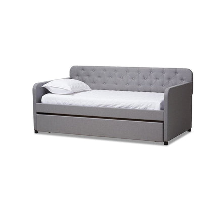 Upholstered Button-Tufted Twin Size Sofa Daybed with Roll-Out Trundle Guest Bed