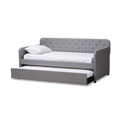 Upholstered Button-Tufted Twin Size Sofa Daybed with Roll-Out Trundle Guest Bed