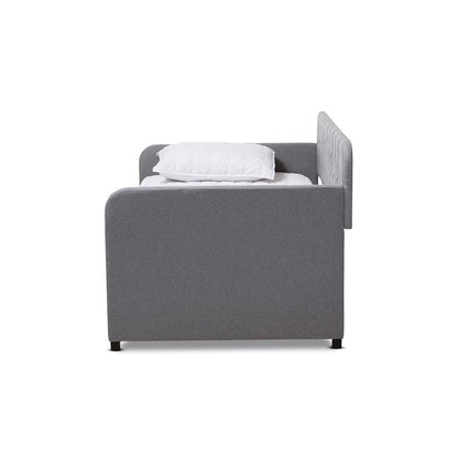 Upholstered Button-Tufted Twin Size Sofa Daybed with Roll-Out Trundle Guest Bed