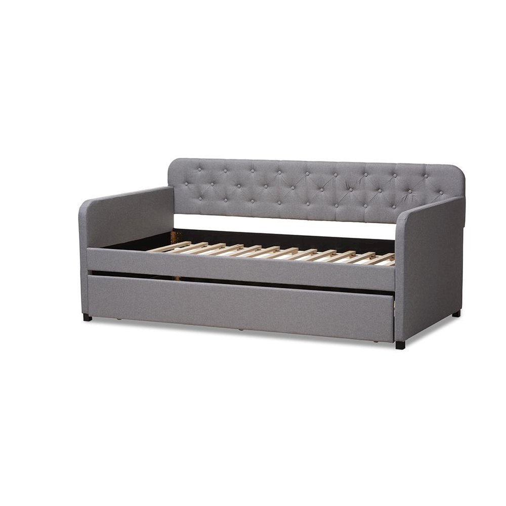 Upholstered Button-Tufted Twin Size Sofa Daybed with Roll-Out Trundle Guest Bed