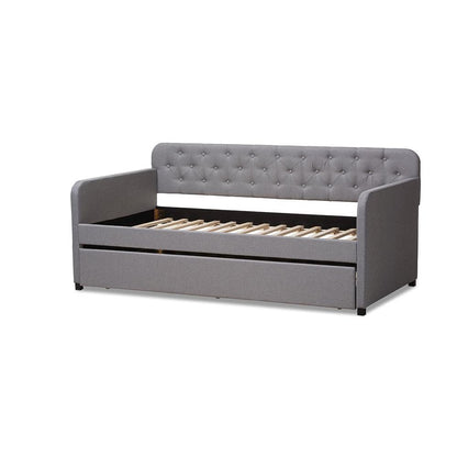 Upholstered Button-Tufted Twin Size Sofa Daybed with Roll-Out Trundle Guest Bed