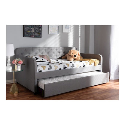 Upholstered Button-Tufted Twin Size Sofa Daybed with Roll-Out Trundle Guest Bed