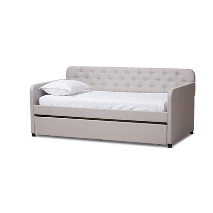 Upholstered Button-Tufted Twin Size Sofa Daybed with Roll-Out Trundle Guest Bed