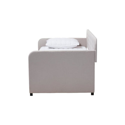 Upholstered Button-Tufted Twin Size Sofa Daybed with Roll-Out Trundle Guest Bed