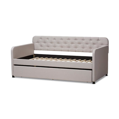 Upholstered Button-Tufted Twin Size Sofa Daybed with Roll-Out Trundle Guest Bed