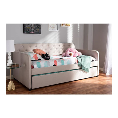Upholstered Button-Tufted Twin Size Sofa Daybed with Roll-Out Trundle Guest Bed