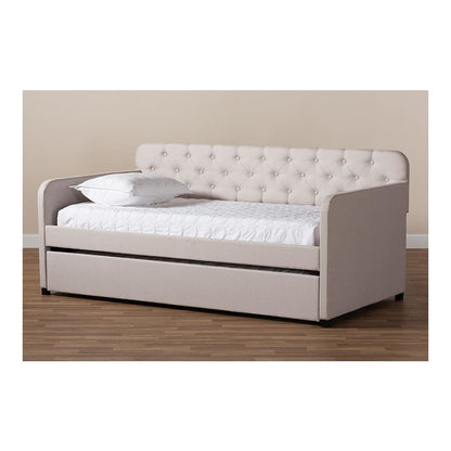 Upholstered Button-Tufted Twin Size Sofa Daybed with Roll-Out Trundle Guest Bed