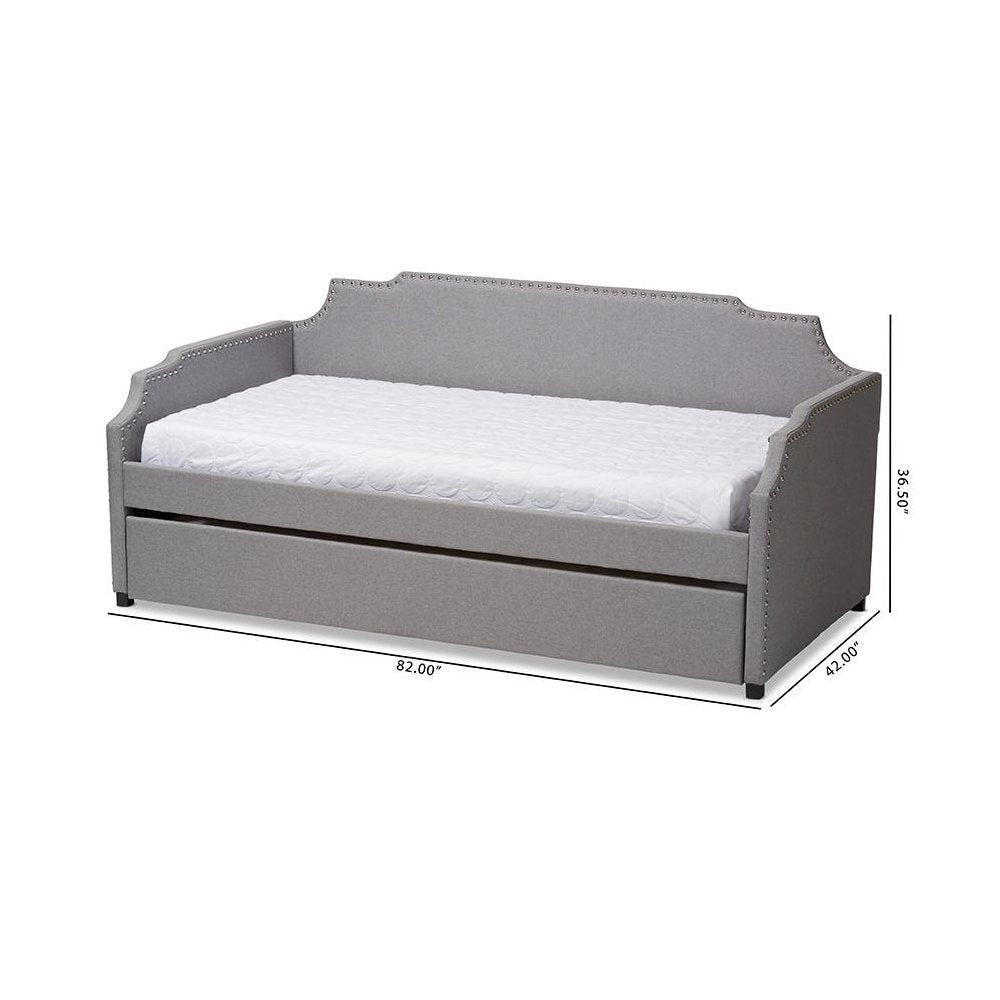 Grey Fabric Upholstered Twin Size Sofa Daybed with Roll Out Trundle Guest Bed