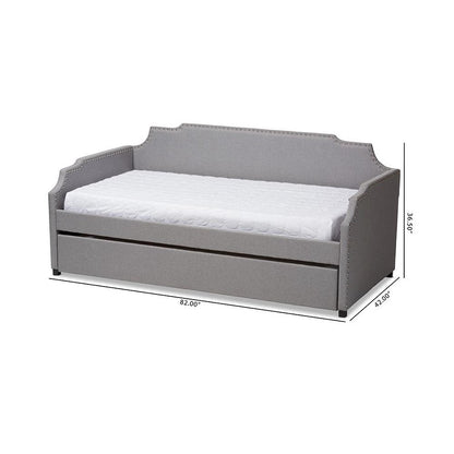 Grey Fabric Upholstered Twin Size Sofa Daybed with Roll Out Trundle Guest Bed