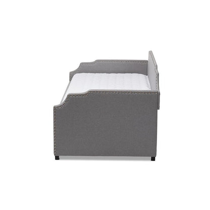 Grey Fabric Upholstered Twin Size Sofa Daybed with Roll Out Trundle Guest Bed