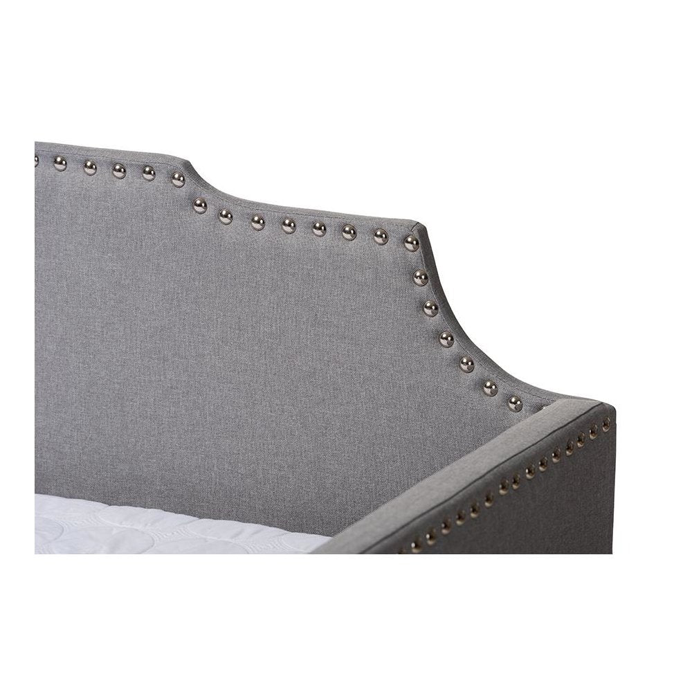 Grey Fabric Upholstered Twin Size Sofa Daybed with Roll Out Trundle Guest Bed