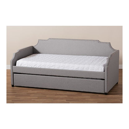 Grey Fabric Upholstered Twin Size Sofa Daybed with Roll Out Trundle Guest Bed