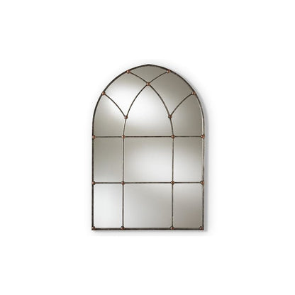 Tova Vintage Farmhouse Antique Silver Finished Arched Window Accent Wall Mirror