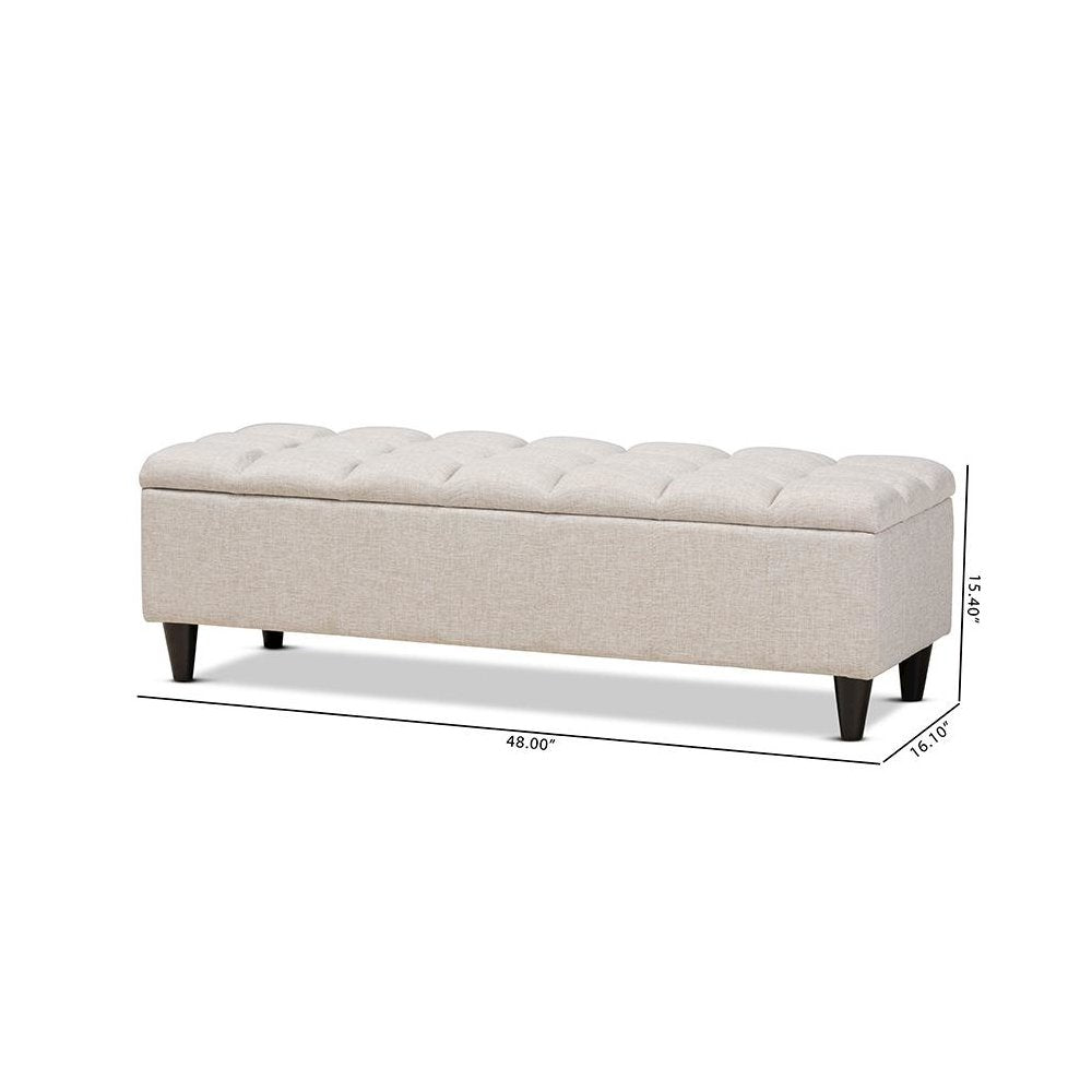 Light Blue Fabric Upholstered Dark Brown Finished Wood Storage Bench Ottoman