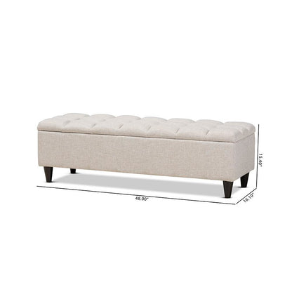 Light Blue Fabric Upholstered Dark Brown Finished Wood Storage Bench Ottoman