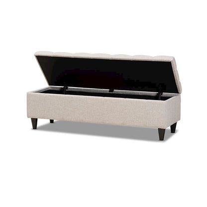 Light Blue Fabric Upholstered Dark Brown Finished Wood Storage Bench Ottoman