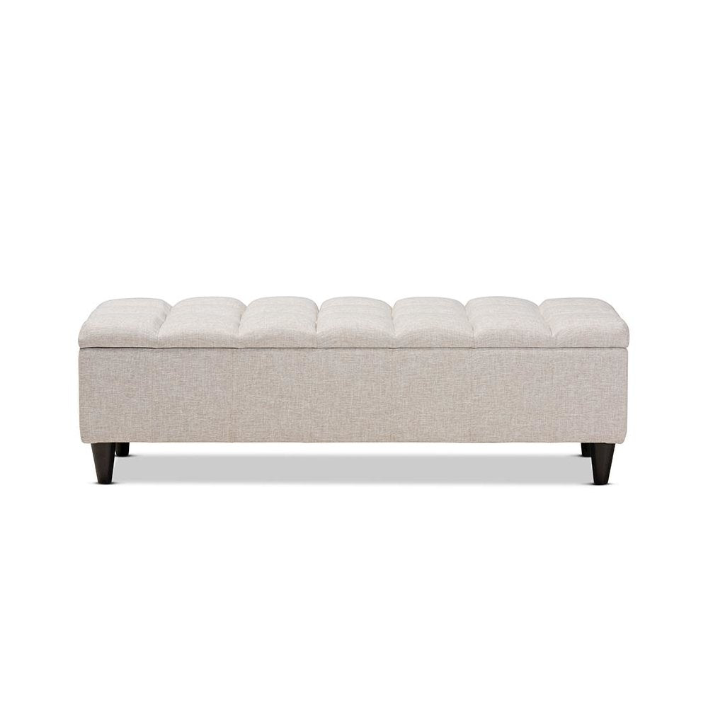 Light Blue Fabric Upholstered Dark Brown Finished Wood Storage Bench Ottoman
