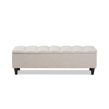 Light Blue Fabric Upholstered Dark Brown Finished Wood Storage Bench Ottoman