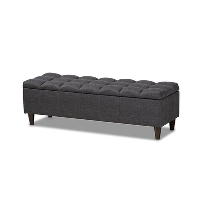 Charcoal Fabric Upholstered Dark Brown Finished Wood Storage Bench Ottoman